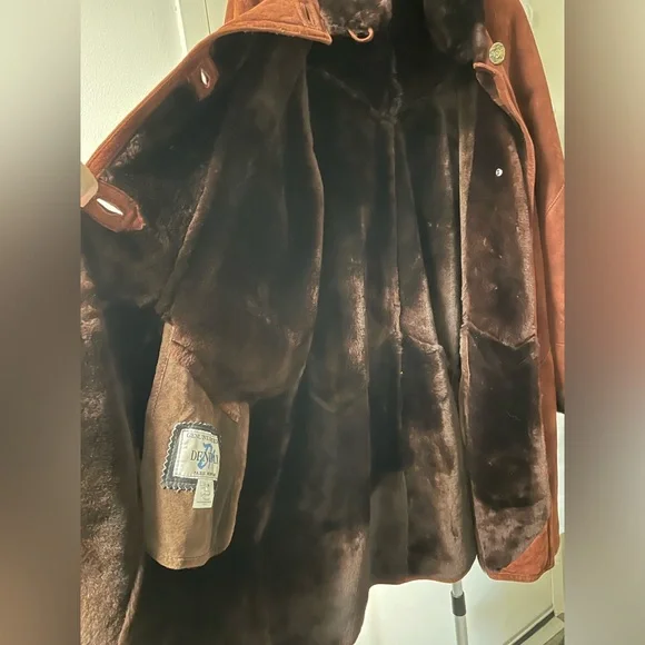 Like New Genuine Shearling leather long Coat medium fur suede sheepskin wool DM - Picture 6 of 11